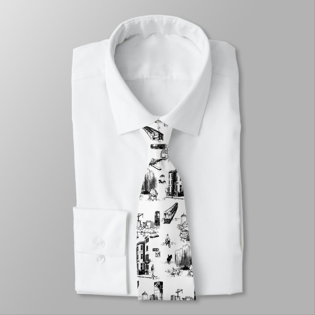 Boston Toile Black and White Neck Tie Slips (Bunden)