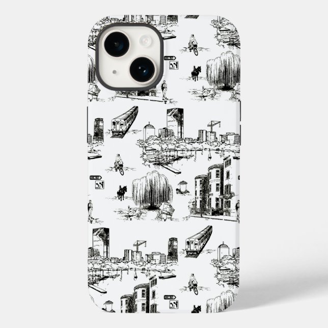Boston Toile Black and White Phone Case (Baksida)