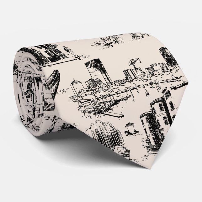 Boston Toile Black och Cream Neck Tie Slips (Rullad)