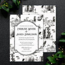 Boston Toile bröllopsinbjudan
