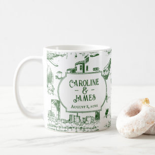 Boston Toile Forest Grönt Personlig Bröllop Kaffemugg