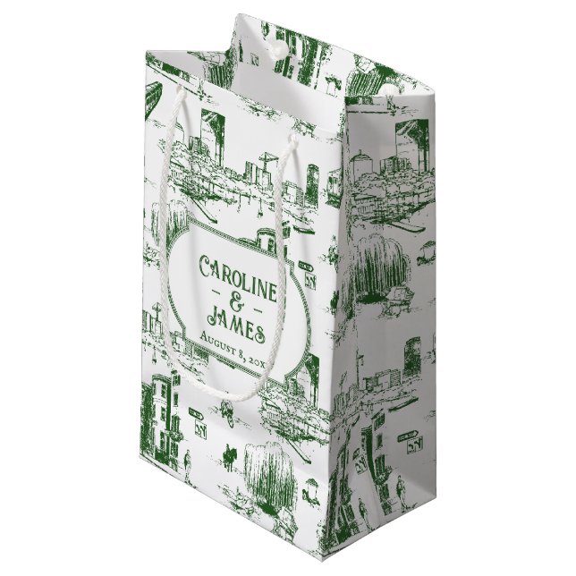 Boston Toile Forest Grönt Personlig Gift Bag (Framsidan Vinklad)