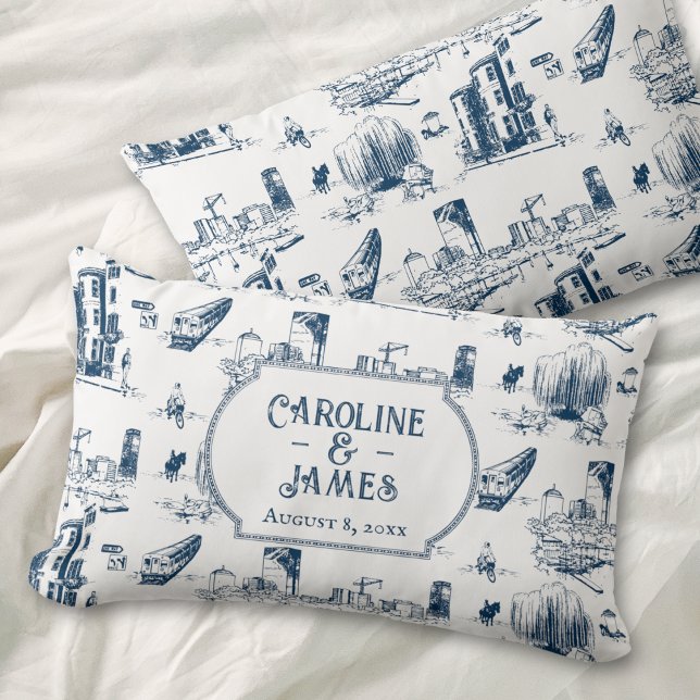 Boston Toile Navy Blue Dekorativ kudde (Skapare uppladdad)