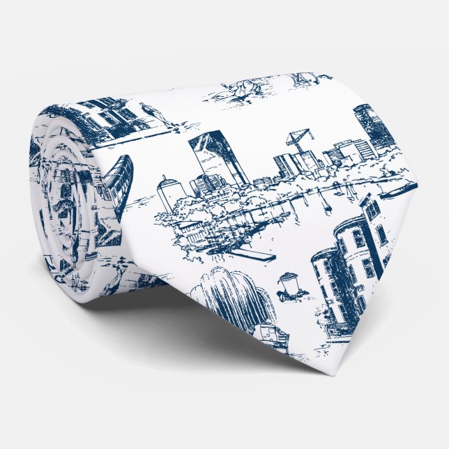 Boston Toile Navy och White Neck Tie Slips (Rullad)