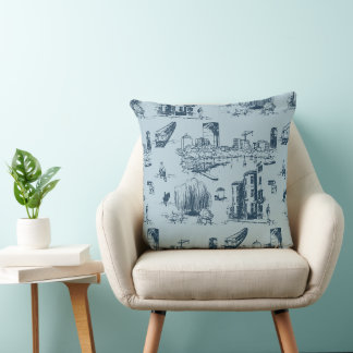 Boston Toile Navy på Blue Dekorativ kudde