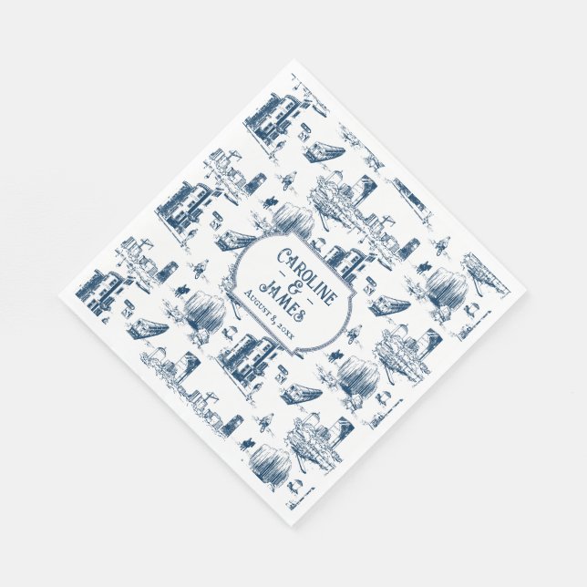 Boston Toile Navy Personlig Papper Napkins Pappersservett (Hörn)
