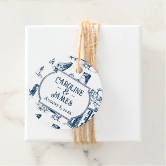 Boston Toile Navy Personlig Wedding Favor Märkre Gåvor Etiketter