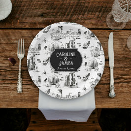 Boston Toile Personlig Bröllop Papper Plate