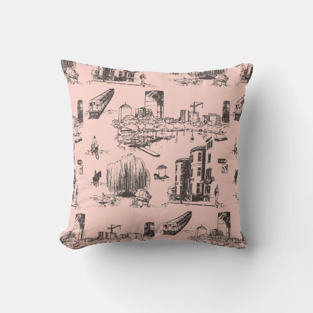 Boston Toile Rosa och svart Kudde (Framsida)