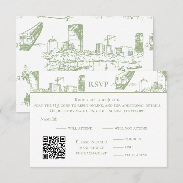 Boston Toile Sage Grönt OSA kort (Fram/baksida)