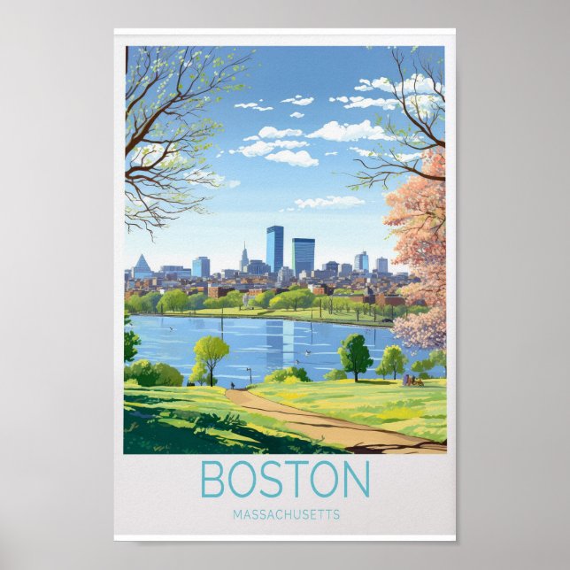 Boston Travel Poster - Massachusetts Wall Art (Framsidan)
