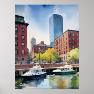 Boston vattenfärgskonst poster