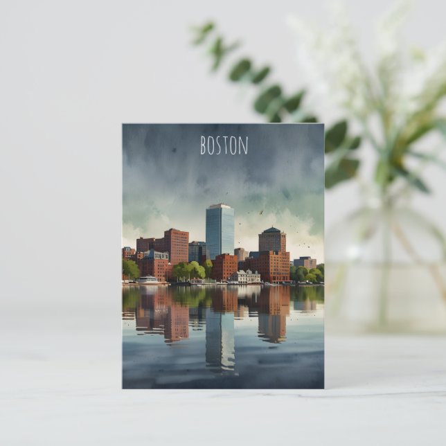 Boston vattenfärgskonst vykort (Stående Fram)