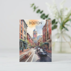 Boston vattenfärgskonst vykort