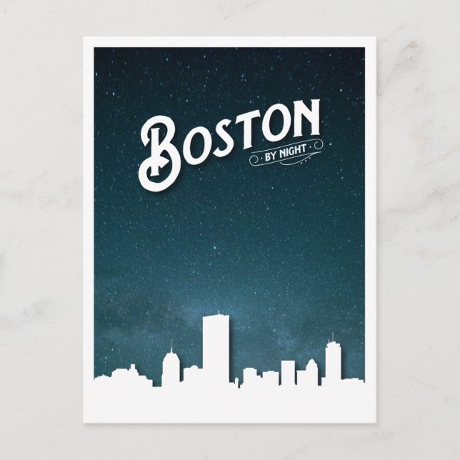 Boston vid nattlig horisont - Boston, Massachusett Vykort (Framsida)