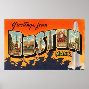 Boston Vintage resor vykort återställt Poster