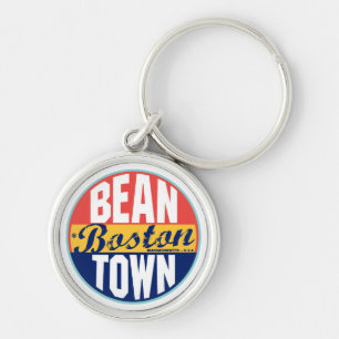 Boston vintageetikett rund silverfärgad nyckelring