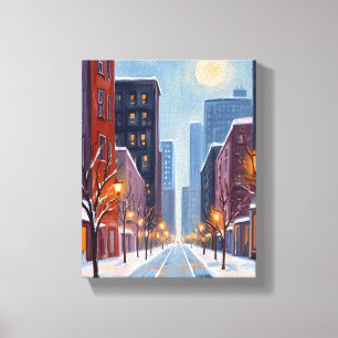 Boston Vinter Massachusetts Stad Vattenfärg Canvastryck