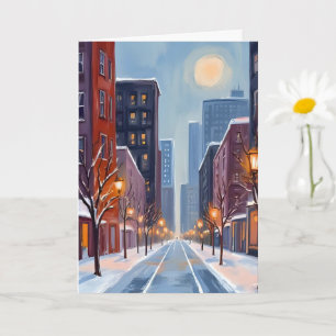 Boston Vinter Massachusetts Stad Vattenfärg Kort