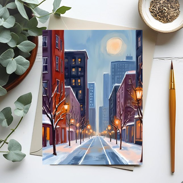 Boston Vinter | Massachusetts Stad Vattenfärg Vykort (Skapare uppladdad)