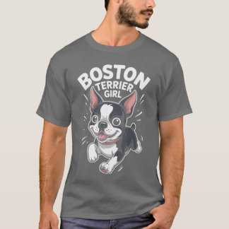 Bostonerrier tjej söt tecknad för hundägare Pete T Shirt