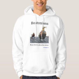 Bostonians vet hur man klär för vinter sweatshirt med luva