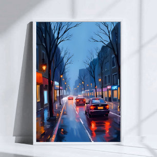 Bostonregn Massachusetts stadsgata Downtown Poster
