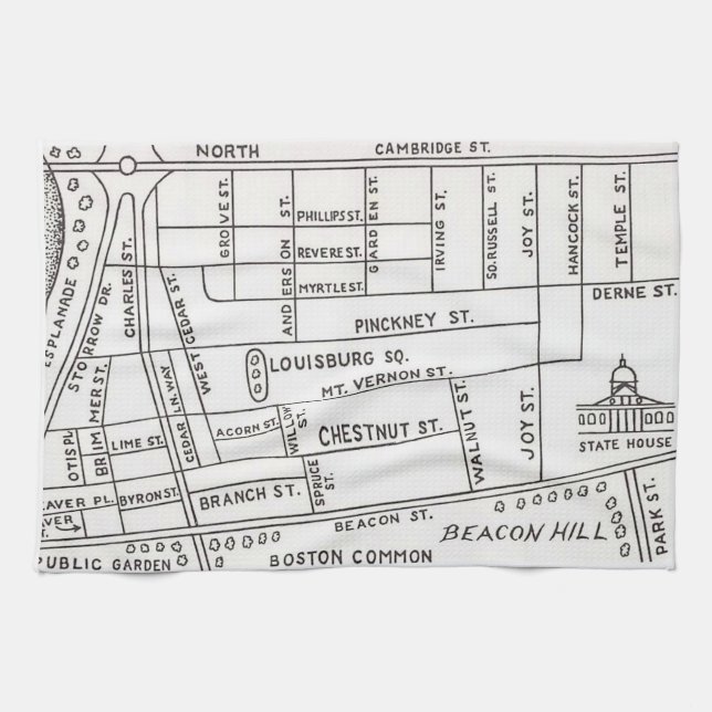 Boston's Beacon Hill Karta  Kökshandduk (Horisontell)