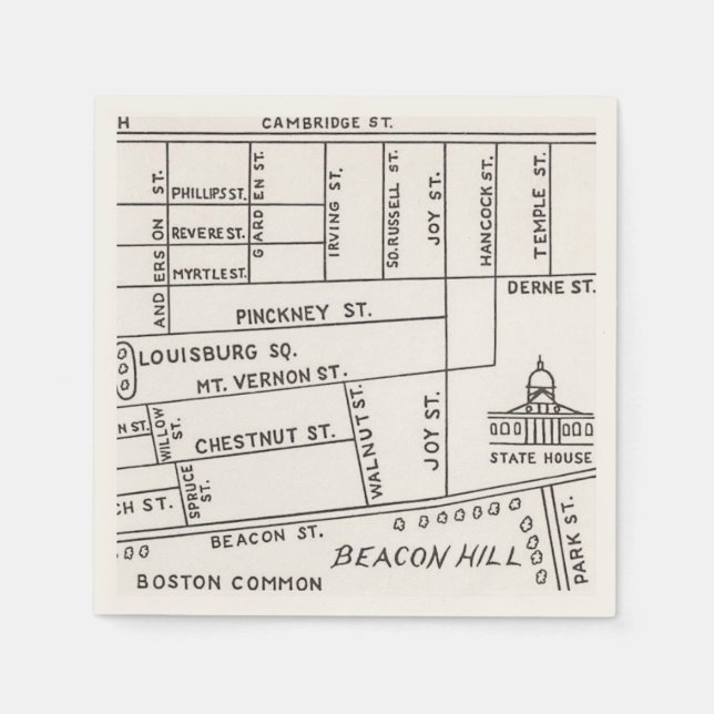 Bostons Beacon Hill-karta Pappersservett (Framsidan)