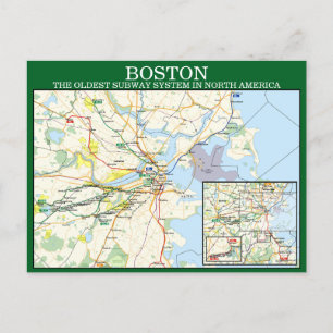 Bostons MBTA Tunnelbanan Karta vykort