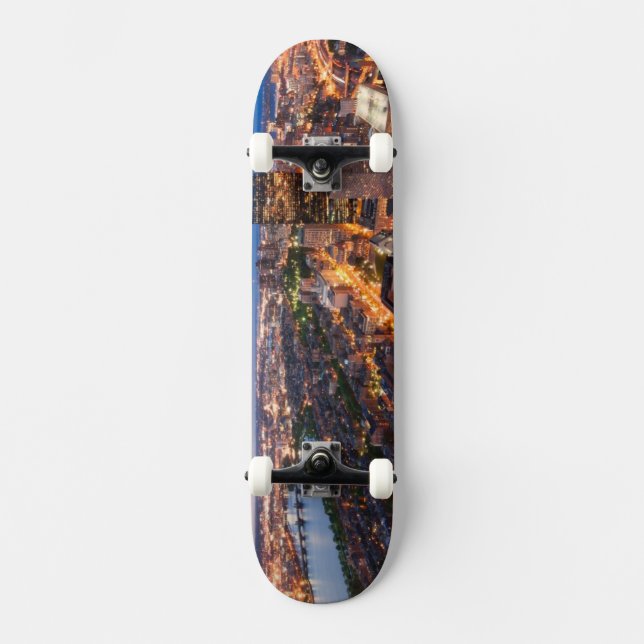 Bostons siluett vid skymning mini skateboard bräda 18,7 cm (Framsida)