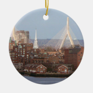 Bostons strand med Zakim överbryggar Julgransprydnad Keramik