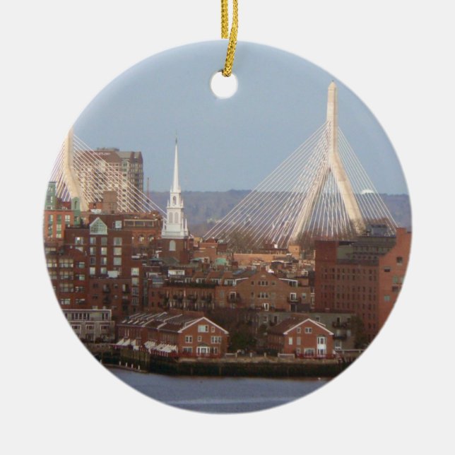 Bostons strand med Zakim överbryggar Julgransprydnad Keramik (Framsidan)
