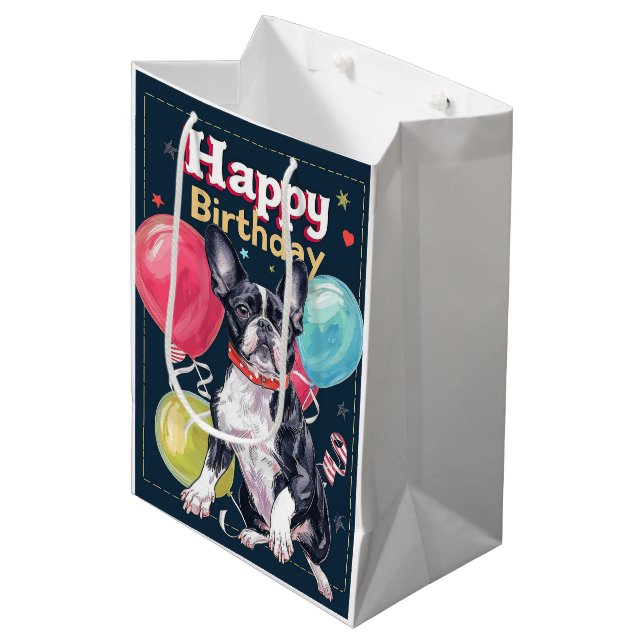 Bostonterrier med ballonger (Framsidan Vinklad)