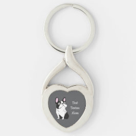 Bostonterrier Twisted Heart Silverfärgad Nyckelring