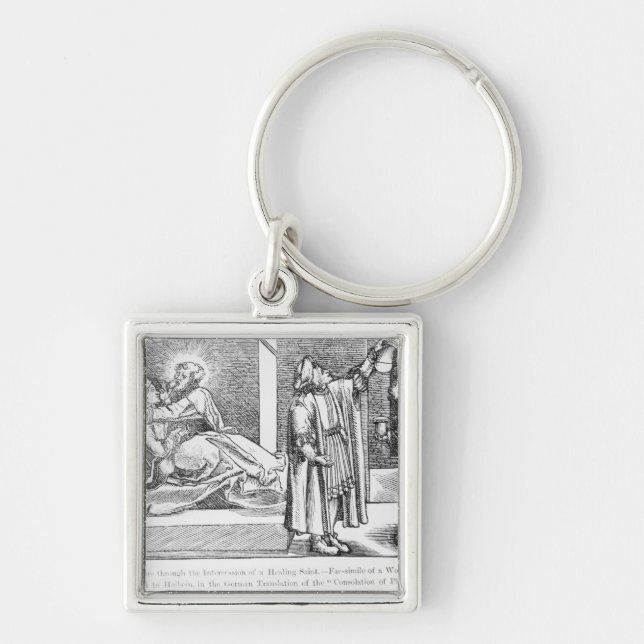 Bot till och med intercessionen av läka fyrkantig silverfärgad nyckelring (Framsidan)
