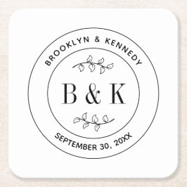 Botánisk blomsterlig monogram bröllop make namn underlägg papper kvadrat