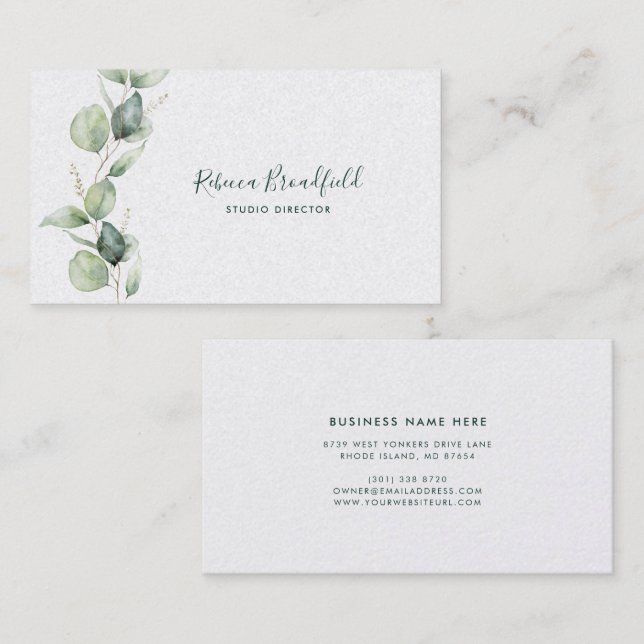 Botänisk Eukalyptus Modernt Skript Skönhetssalong Visitkort (Fram/baksida)