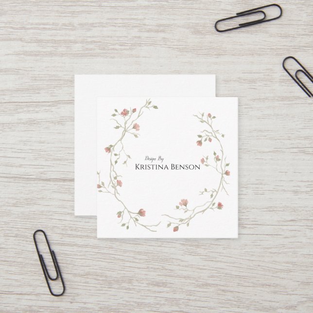 Botanic Boho Feather Affärskort Black and White Fyrkantigt Visitkort (Fram/Back In Situ)