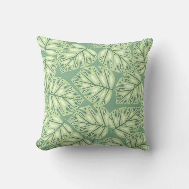 Botanic jungle seamless pattern in pastel green co kudde (Framsida)
