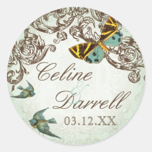 Botanica Bröllop Sticker eller Seal - Aqua Blue Runt Klistermärke