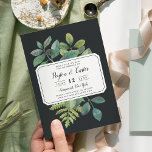 Botanica Natt Spara datumkortet Spara Datumet<br><div class="desc">Vintage botaniskt spara datumkortets visningar som du anger i bröllop på ett unikt sätt i bläcksvart block och kalligrafibrev,  på en bakgrund av målade vattenfärgade löv av grönt,  grenar,  ferns och löv. En rik svart bakgrund ger drama och elegans. Spara datumen tillbaka till solid pastellsage-grönt.</div>