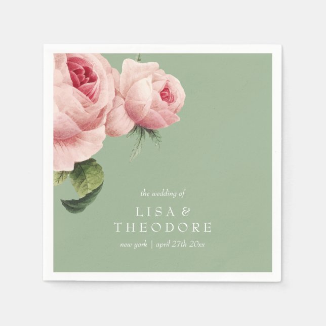 Botanica | ROSA VINTAGE BRÖLLOP PERSONLIG Pappersservett (Framsidan)