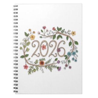 Botanical 2026 Typography with Flowering Vines  Anteckningsbok