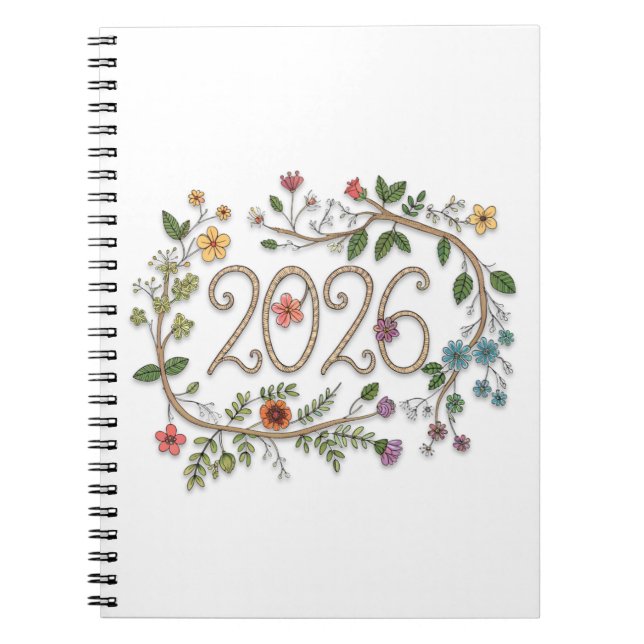 Botanical 2026 Typography with Flowering Vines  Anteckningsbok (Framsidan)