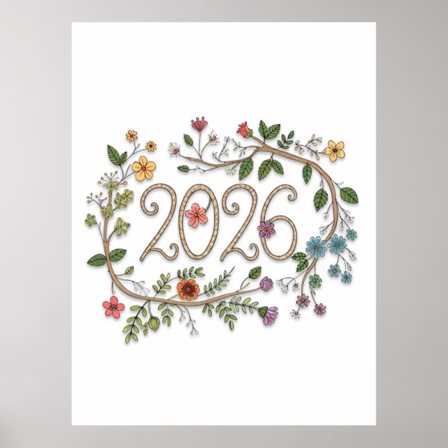 Botanical 2026 Typography with Flowering Vines  Poster (Framsidan)
