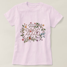Botanical 2026 Typography with Flowering Vines T Shirt