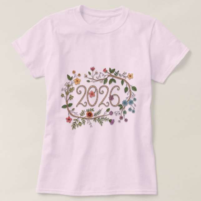Botanical 2026 Typography with Flowering Vines  T Shirt (Design framsida)