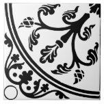 Botanical Abstract Large Print Black and White Kakelplatta<br><div class="desc">"modern elegant classic tile",  "traditional black and white",  "abstract line art circle",  "botanical flourish lineart work",  "geometric large print pattern",  "decorative round curve line art" "circular foliage leafy leaf",  "symmetric simple victorian historic",  "floral symmetical plant leaves",  "stylish classy"</div>