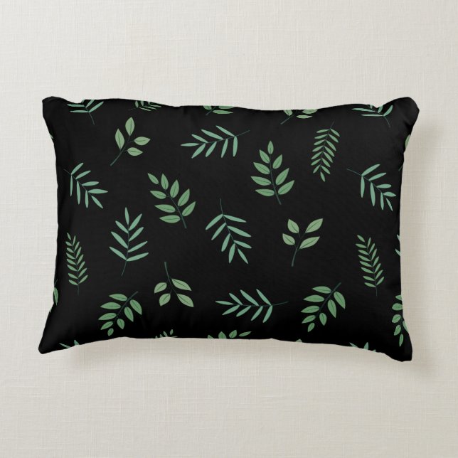 Botanical Accent Pillow – Leaf on Black Design Prydnadskudde (Baksidan)